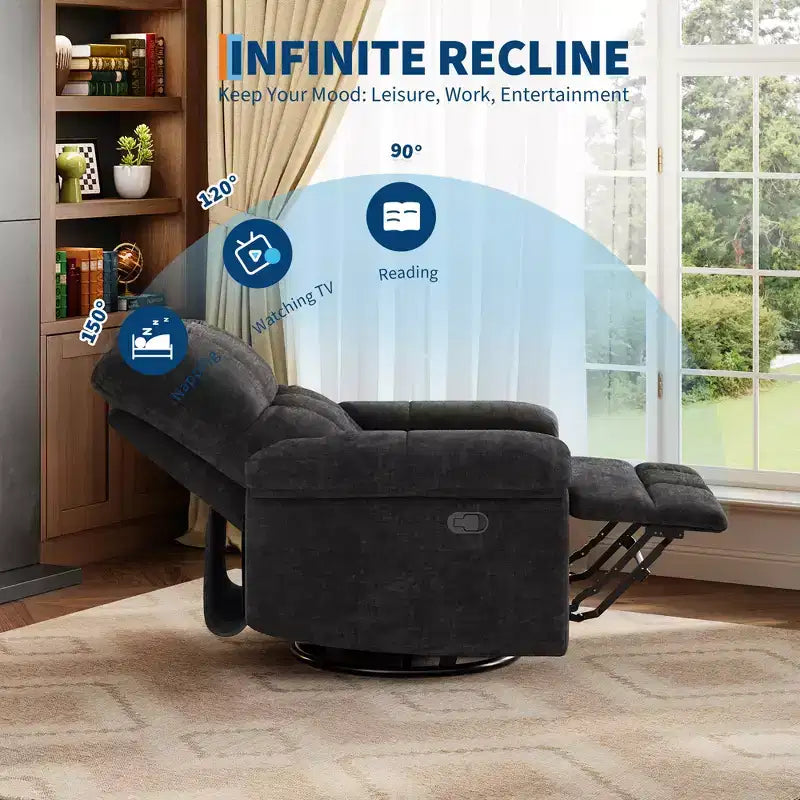 Fauteuil inclinable surdimensionné, fauteuil inclinable pivotant en chenille moelleuse surpiquée avec accoudoirs rembourrés, fauteuils à bascule pour chambre d'enfant