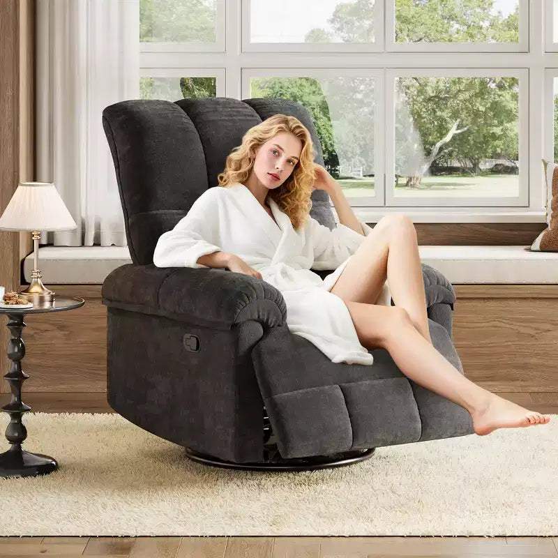 Fauteuil inclinable surdimensionné, fauteuil inclinable pivotant en chenille moelleuse surpiquée avec accoudoirs rembourrés, fauteuils à bascule pour chambre d'enfant