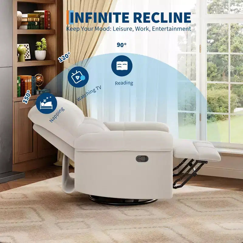 Fauteuil inclinable surdimensionné, fauteuil inclinable pivotant en chenille moelleuse surpiquée avec accoudoirs rembourrés, fauteuils à bascule pour chambre d'enfant