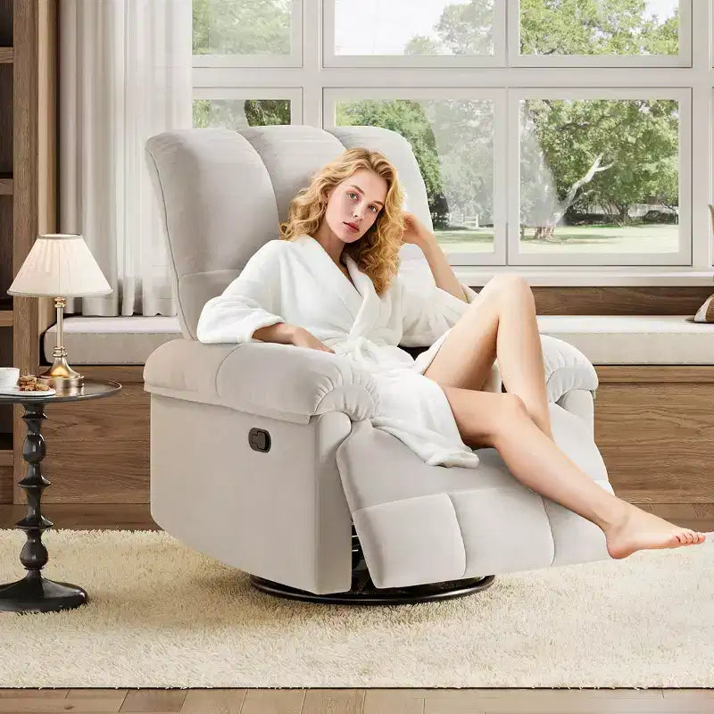 Fauteuil inclinable surdimensionné, fauteuil inclinable pivotant en chenille moelleuse surpiquée avec accoudoirs rembourrés, fauteuils à bascule pour chambre d'enfant