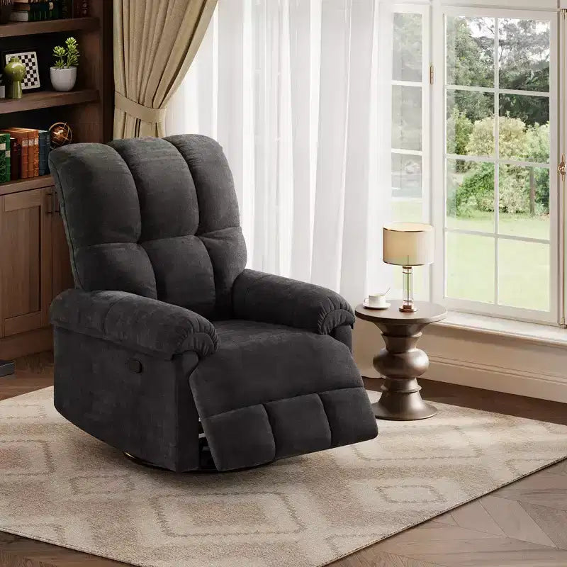 Fauteuil inclinable surdimensionné, fauteuil inclinable pivotant en chenille moelleuse surpiquée avec accoudoirs rembourrés, fauteuils à bascule pour chambre d'enfant