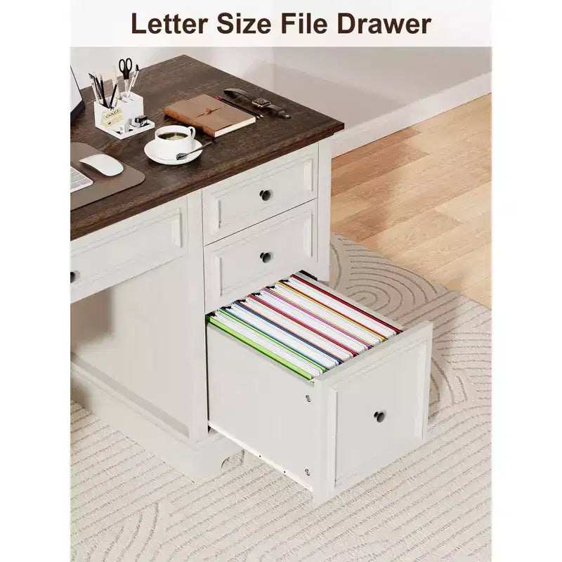 Bureau exécutif de ferme de 60 po avec tiroirs, armoire et texture gaufrée – Marron
