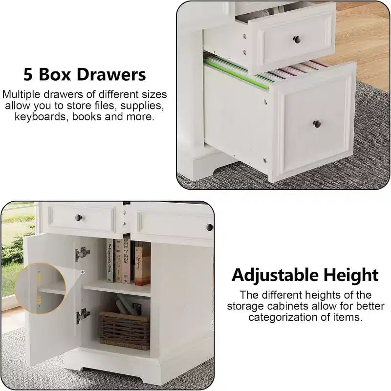 Bureau exécutif de ferme de 60 po avec tiroirs, armoire et texture gaufrée – Marron