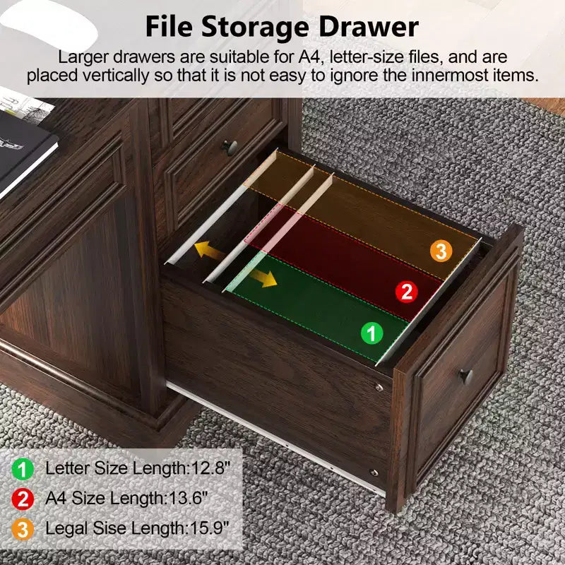 Bureau exécutif de ferme de 60 po avec tiroirs, armoire et texture gaufrée – Marron