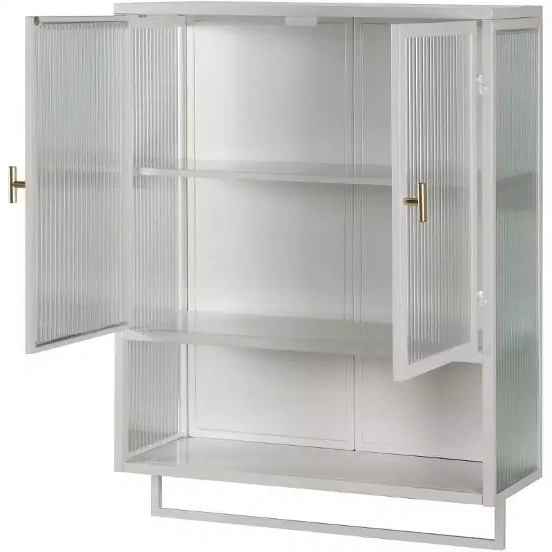 Meuble haut de salle de bain mural avec étagères amovibles, meuble de rangement WC gain de place, armoire à pharmacie avec porte en verre trempé