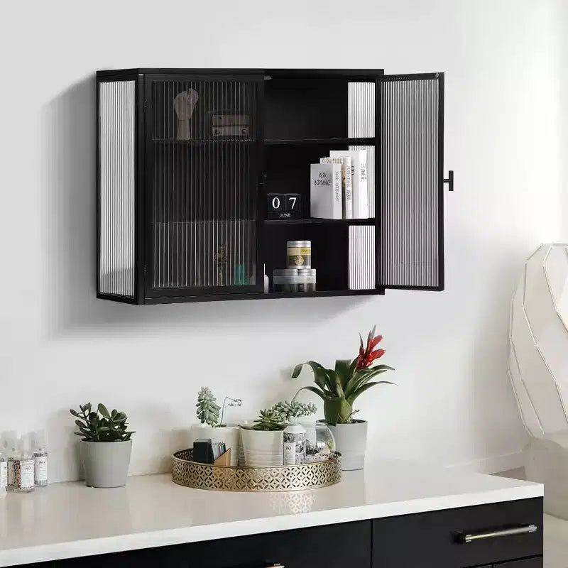 Meuble haut de salle de bain mural avec étagères amovibles, meuble de rangement WC gain de place, armoire à pharmacie avec porte en verre trempé