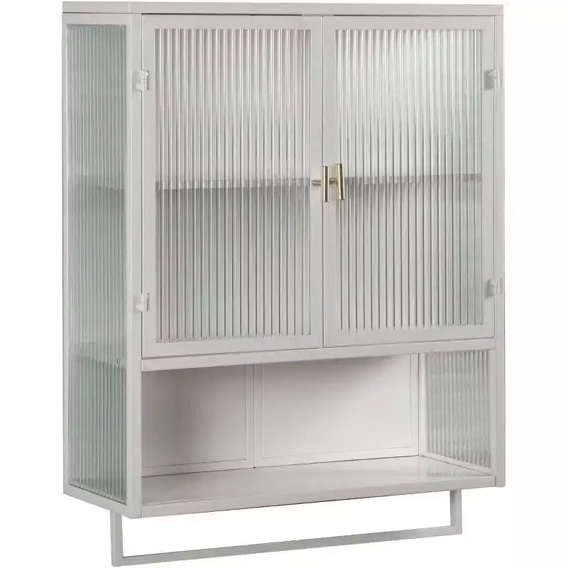 Meuble haut de salle de bain mural avec étagères amovibles, meuble de rangement WC gain de place, armoire à pharmacie avec porte en verre trempé