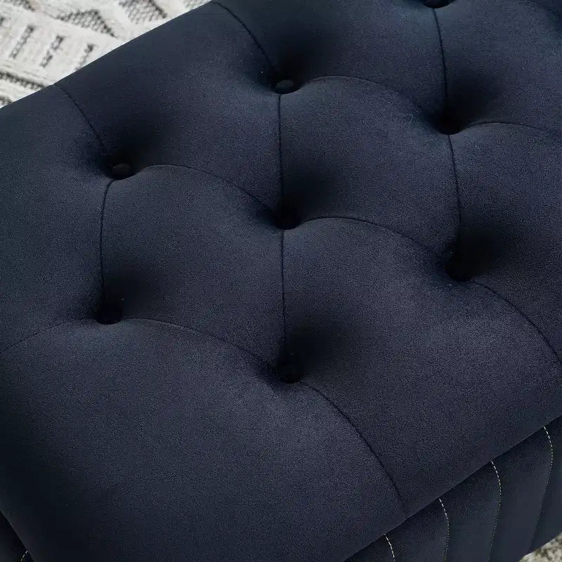 Pouf de rangement capitonné en velours avec charnière de sécurité – Salon et chambre à coucher
