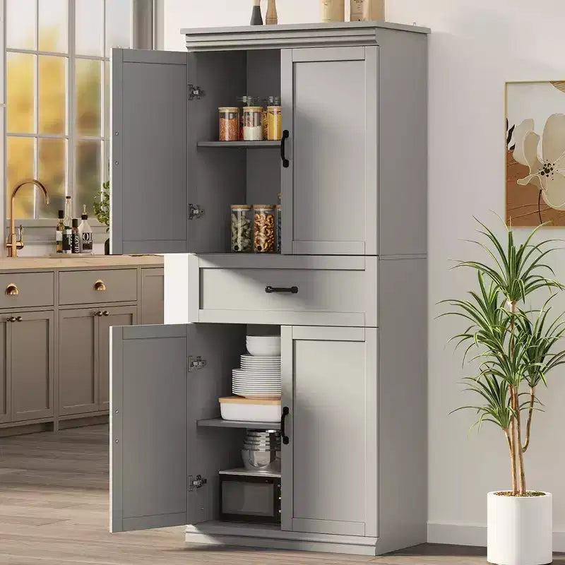 Meuble de rangement, armoire de cuisine haute de 70 po avec 2 portes et 3 étagères réglables, armoire autoportante, meuble de rangement moderne pour salle de bain