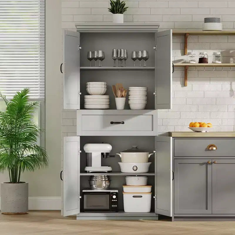 Meuble de rangement, armoire de cuisine haute de 70 po avec 2 portes et 3 étagères réglables, armoire autoportante, meuble de rangement moderne pour salle de bain