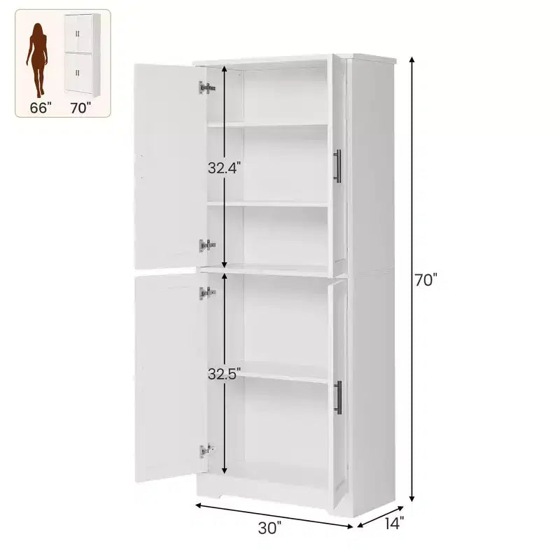 Meuble de rangement, armoire de cuisine haute de 70 po avec 2 portes et 3 étagères réglables, armoire autoportante, meuble de rangement moderne pour salle de bain