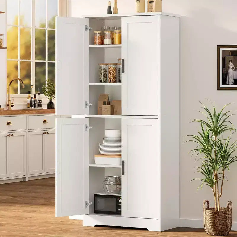 Meuble de rangement, armoire de cuisine haute de 70 po avec 2 portes et 3 étagères réglables, armoire autoportante, meuble de rangement moderne pour salle de bain