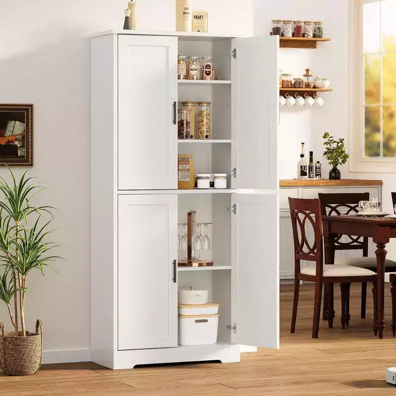 Meuble de rangement, armoire de cuisine haute de 70 po avec 2 portes et 3 étagères réglables, armoire autoportante, meuble de rangement moderne pour salle de bain