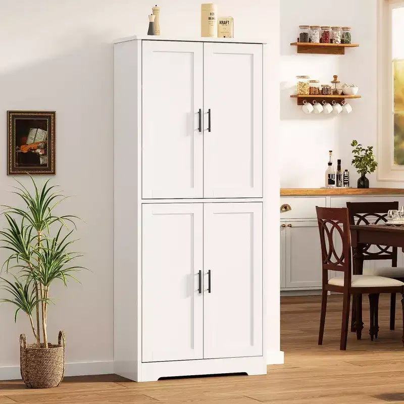 Meuble de rangement, armoire de cuisine haute de 70 po avec 2 portes et 3 étagères réglables, armoire autoportante, meuble de rangement moderne pour salle de bain