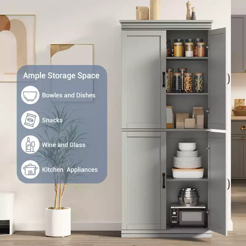 Meuble de rangement, armoire de cuisine haute de 70 po avec 2 portes et 3 étagères réglables, armoire autoportante, meuble de rangement moderne pour salle de bain