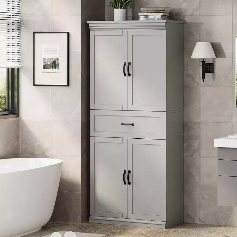 Meuble de rangement, armoire de cuisine haute de 70 po avec 2 portes et 3 étagères réglables, armoire autoportante, meuble de rangement moderne pour salle de bain