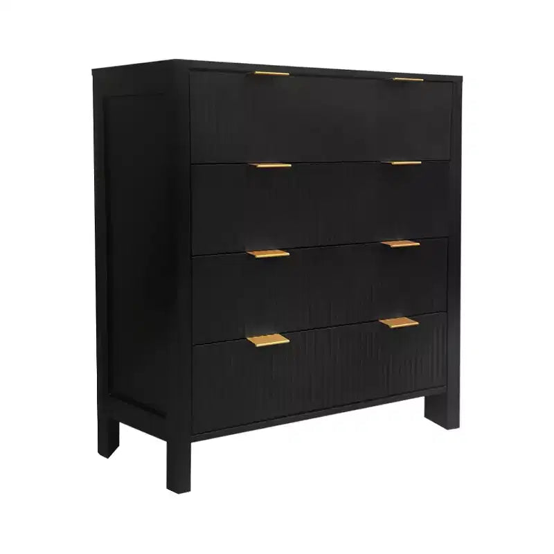 Commode cannelée à 4 tiroirs avec poignées en métal – Commode de chambre à coucher de style Mid-Century Modern