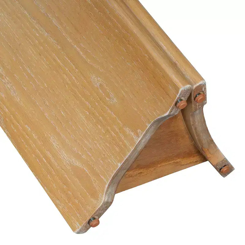 Console étroite avec plateau ovale en similicuir marbre et pieds incurvés – Blanc naturel