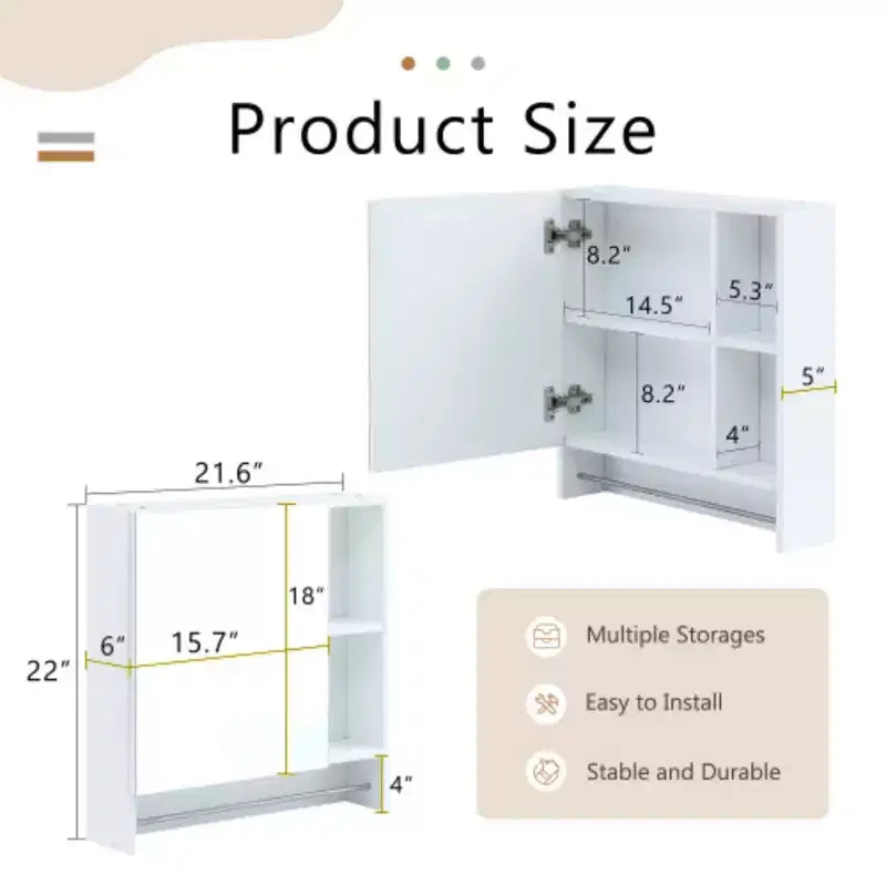 Armoire de toilette murale, Armoire à pharmacie, Meuble de rangement au-dessus des toilettes avec étagères
