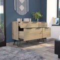Commode compacte 3/4 tiroirs avec pieds en acier – Chêne clair, rangement chambre et salon
