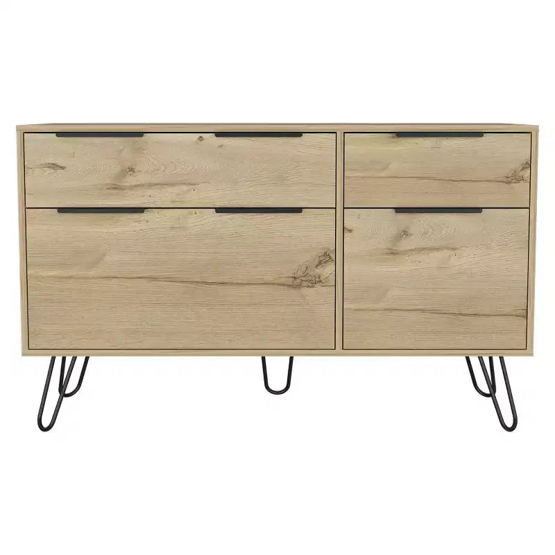 Commode compacte 3/4 tiroirs avec pieds en acier – Chêne clair, rangement chambre et salon