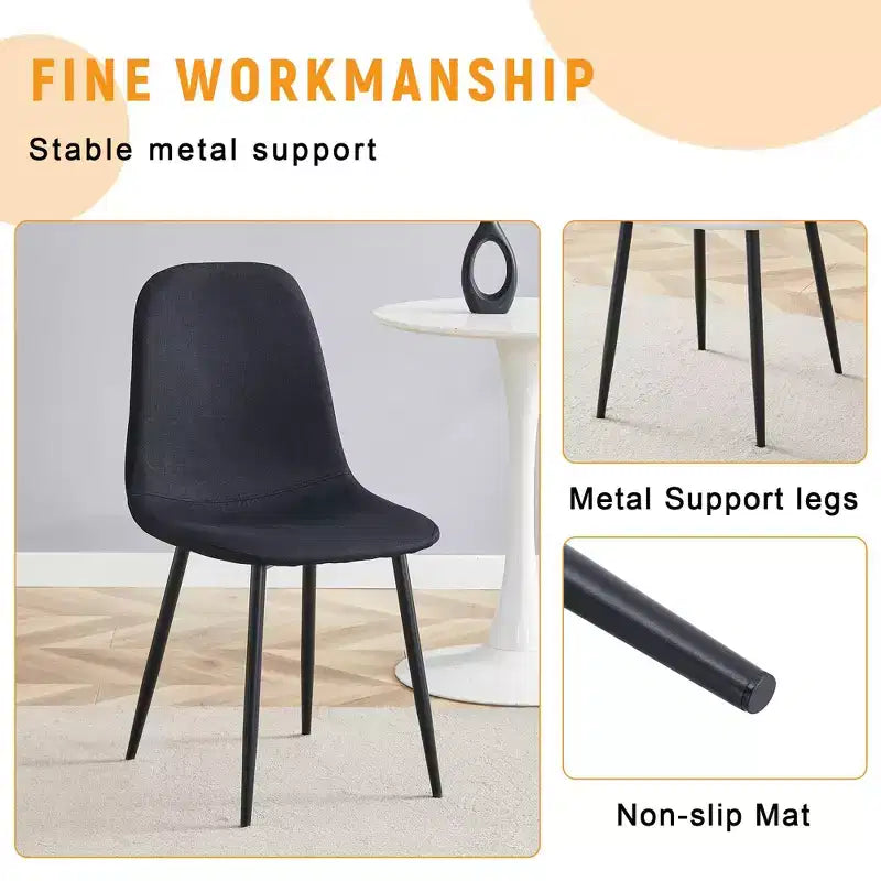Lot de 4 chaises de salle à manger de luxe en lin-coton avec pieds en métal noir – Modernes et polyvalentes