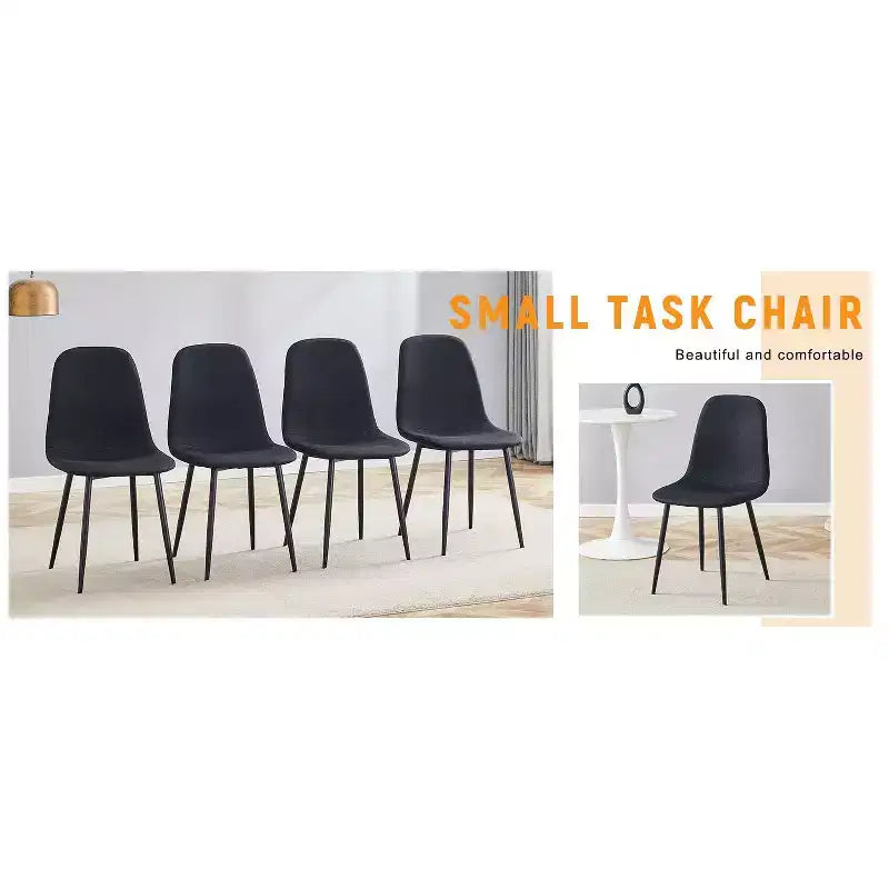 Lot de 4 chaises de salle à manger de luxe en lin-coton avec pieds en métal noir – Modernes et polyvalentes