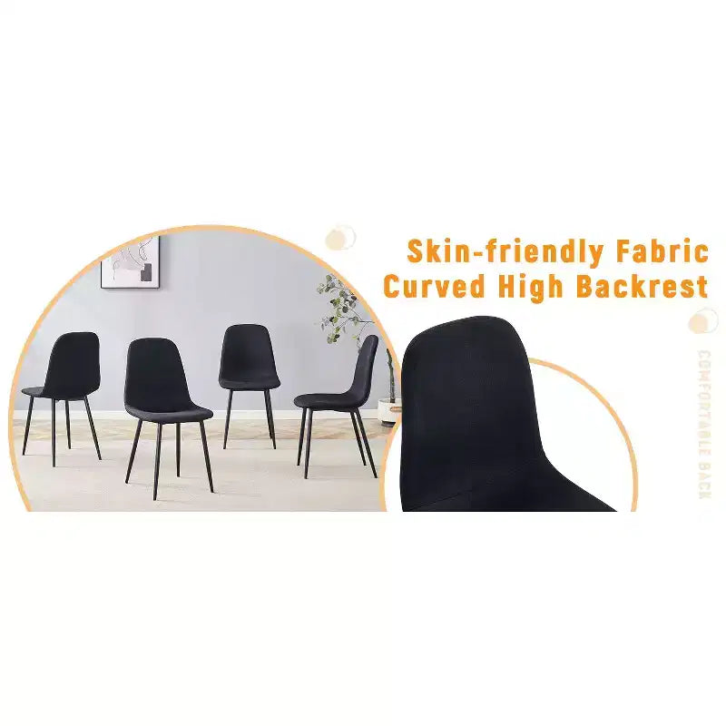 Lot de 4 chaises de salle à manger de luxe en lin-coton avec pieds en métal noir – Modernes et polyvalentes