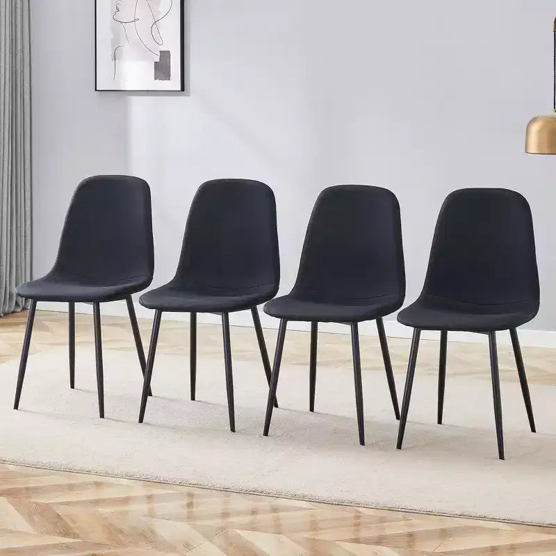 Lot de 4 chaises de salle à manger de luxe en lin-coton avec pieds en métal noir – Modernes et polyvalentes