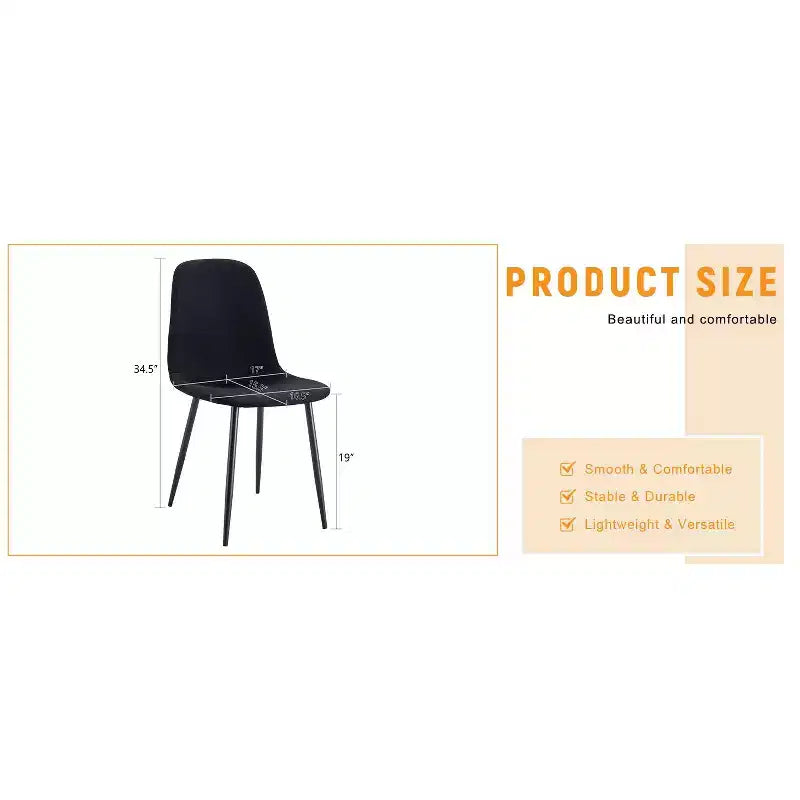 Lot de 4 chaises de salle à manger de luxe en lin-coton avec pieds en métal noir – Modernes et polyvalentes