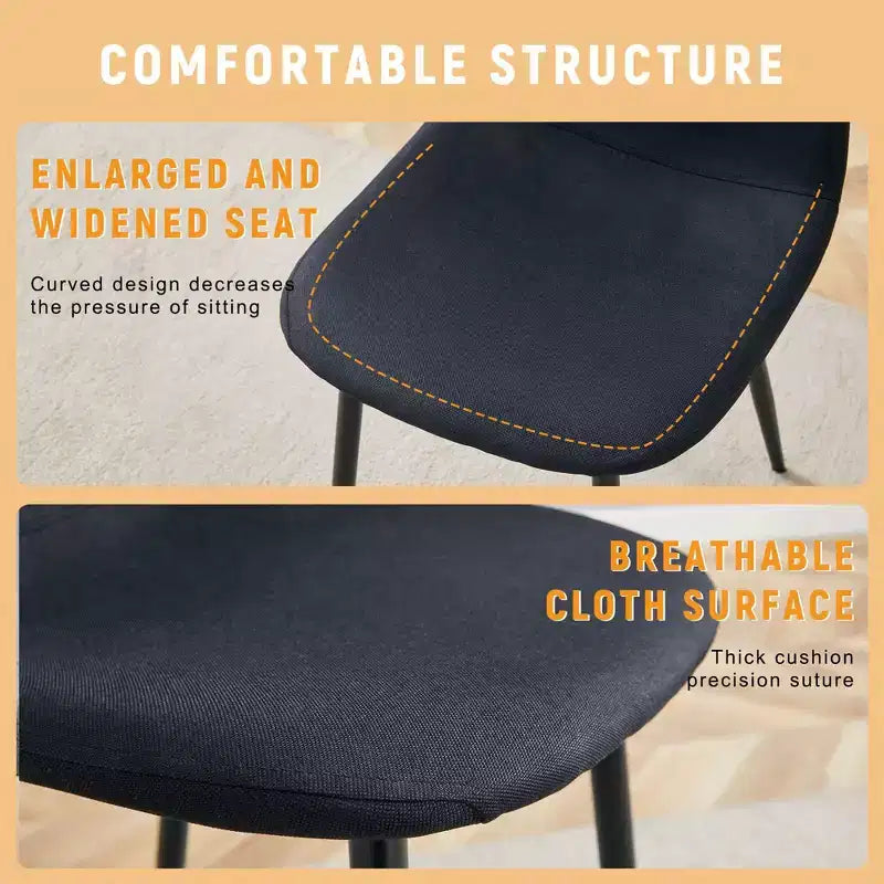 Lot de 4 chaises de salle à manger de luxe en lin-coton avec pieds en métal noir – Modernes et polyvalentes
