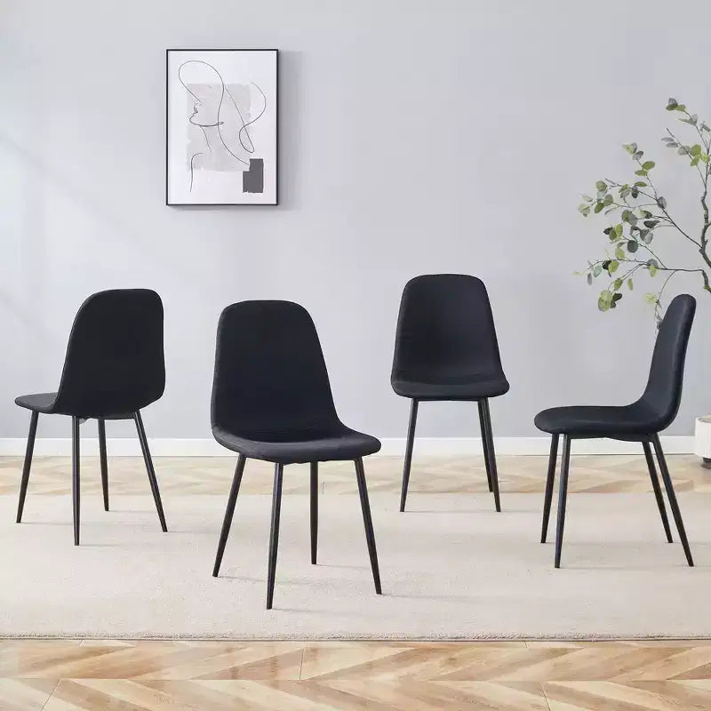 Lot de 4 chaises de salle à manger de luxe en lin-coton avec pieds en métal noir – Modernes et polyvalentes