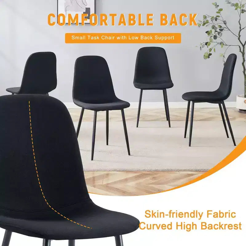 Lot de 4 chaises de salle à manger de luxe en lin-coton avec pieds en métal noir – Modernes et polyvalentes
