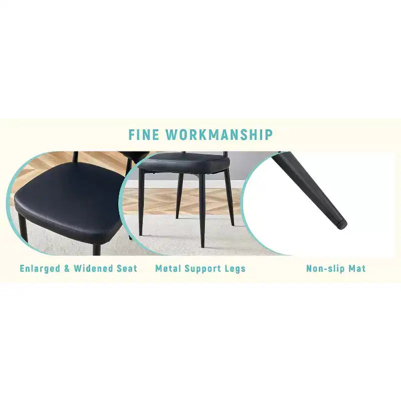 Lot de 4 Chaises de Salle à Manger Noires Minimalistes et Ergonomiques avec Dossier Courbé – Assise en PU