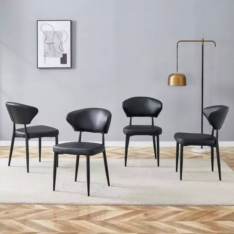 Lot de 4 Chaises de Salle à Manger Noires Minimalistes et Ergonomiques avec Dossier Courbé – Assise en PU