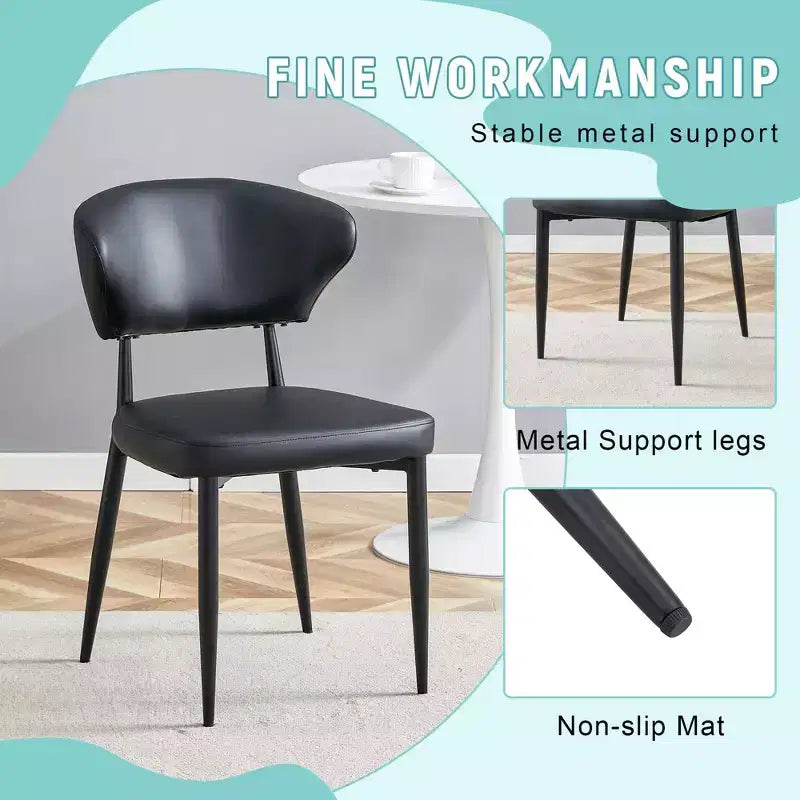 Lot de 4 Chaises de Salle à Manger Noires Minimalistes et Ergonomiques avec Dossier Courbé – Assise en PU