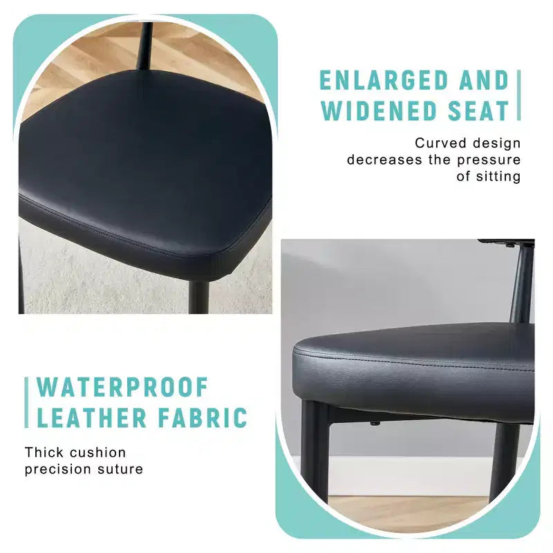 Lot de 4 Chaises de Salle à Manger Noires Minimalistes et Ergonomiques avec Dossier Courbé – Assise en PU