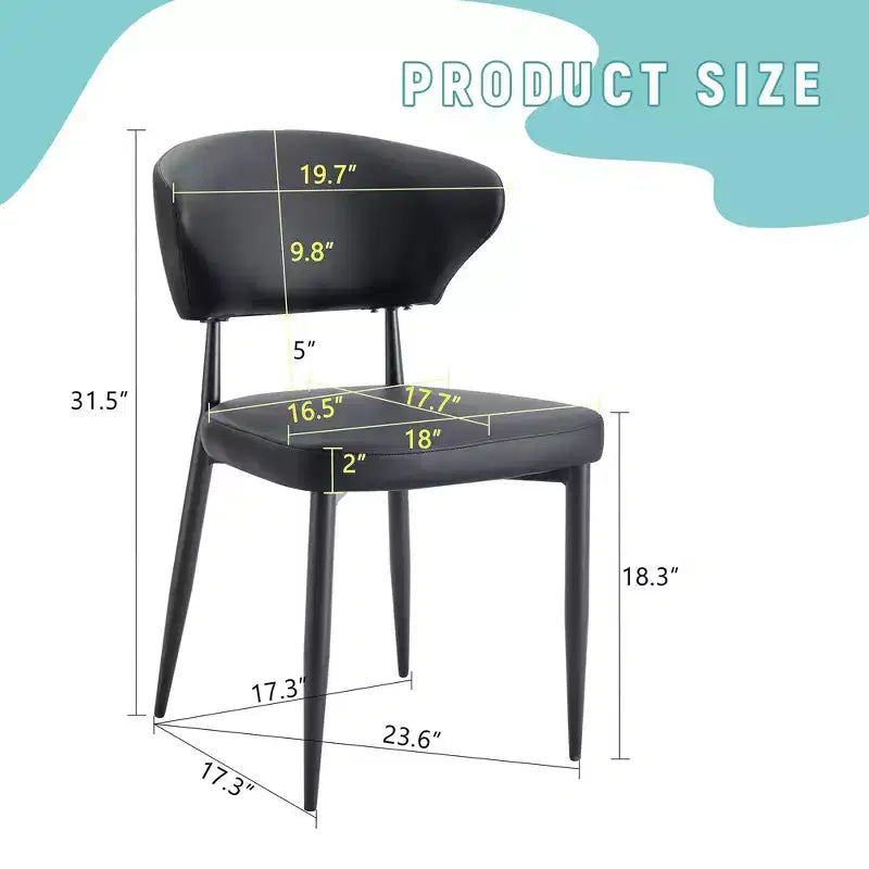 Lot de 4 Chaises de Salle à Manger Noires Minimalistes et Ergonomiques avec Dossier Courbé – Assise en PU