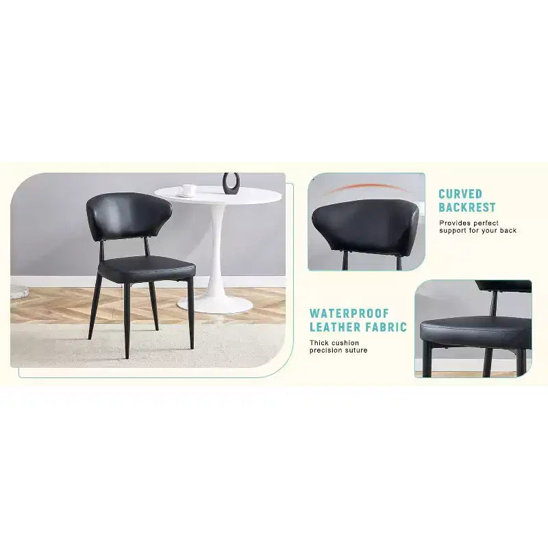 Lot de 4 Chaises de Salle à Manger Noires Minimalistes et Ergonomiques avec Dossier Courbé – Assise en PU