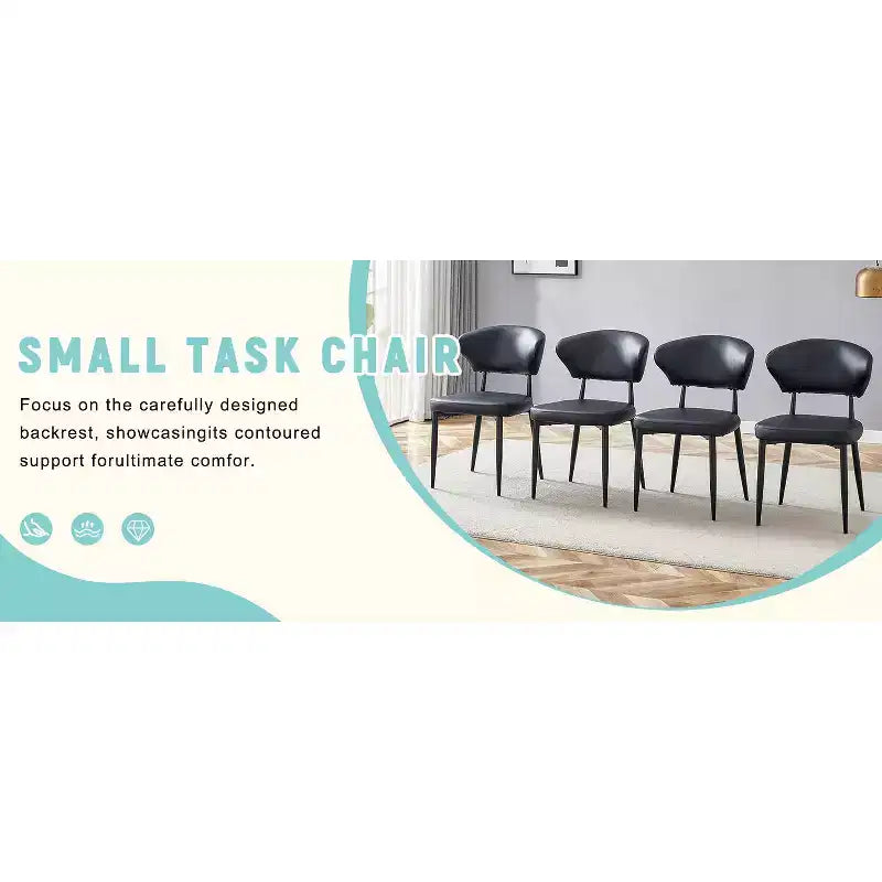 Lot de 4 Chaises de Salle à Manger Noires Minimalistes et Ergonomiques avec Dossier Courbé – Assise en PU