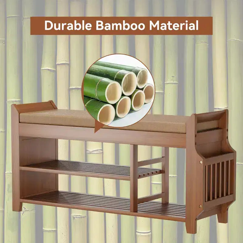 37.4 Banc à chaussures en bambou avec rangement