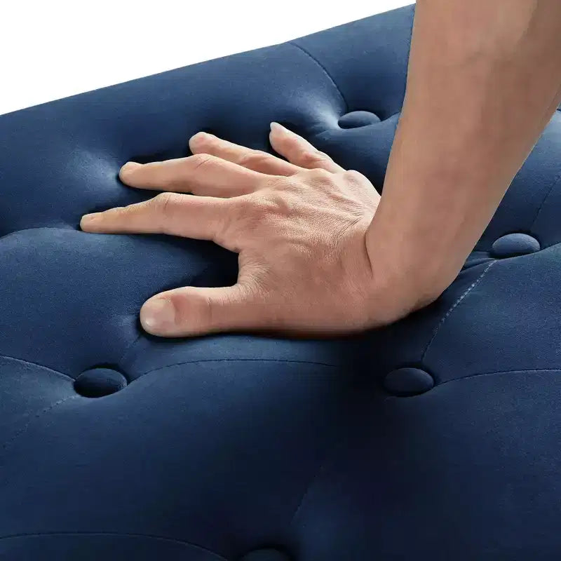 Banc de rangement capitonné avec accoudoirs et garniture cloutée – Bleu marine