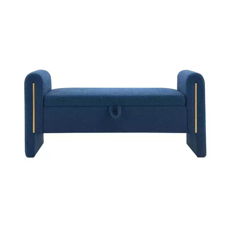 Banc de bout de lit rembourré avec accoudoirs et rangement – Bleu marine