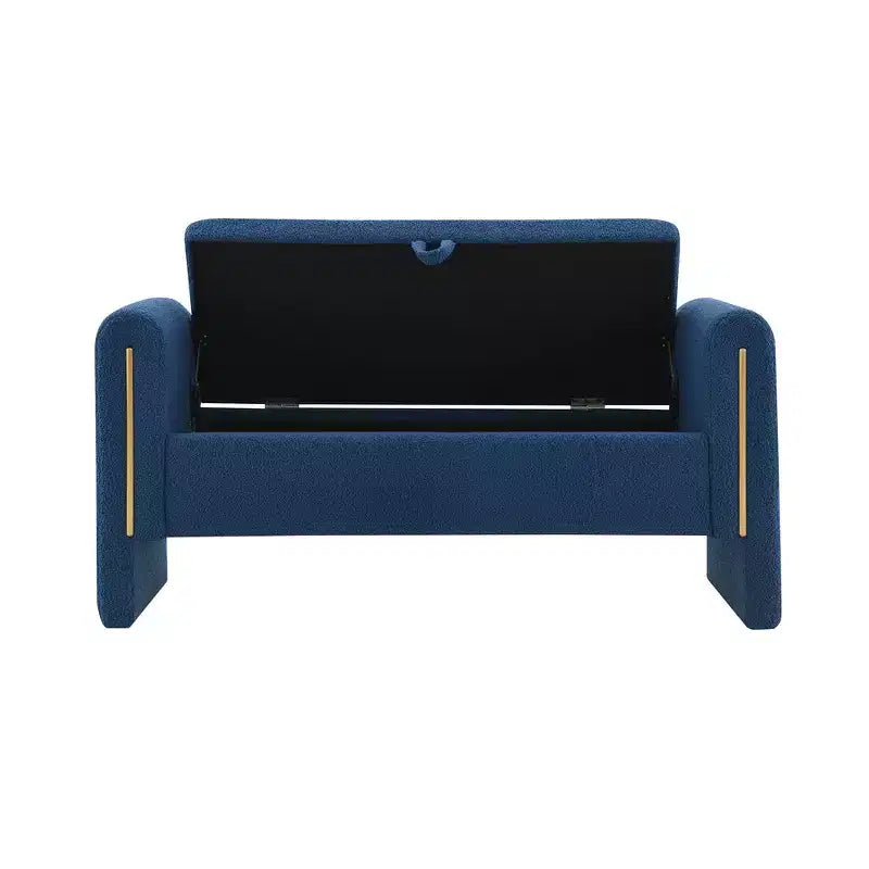 Banc de bout de lit rembourré avec accoudoirs et rangement – Bleu marine