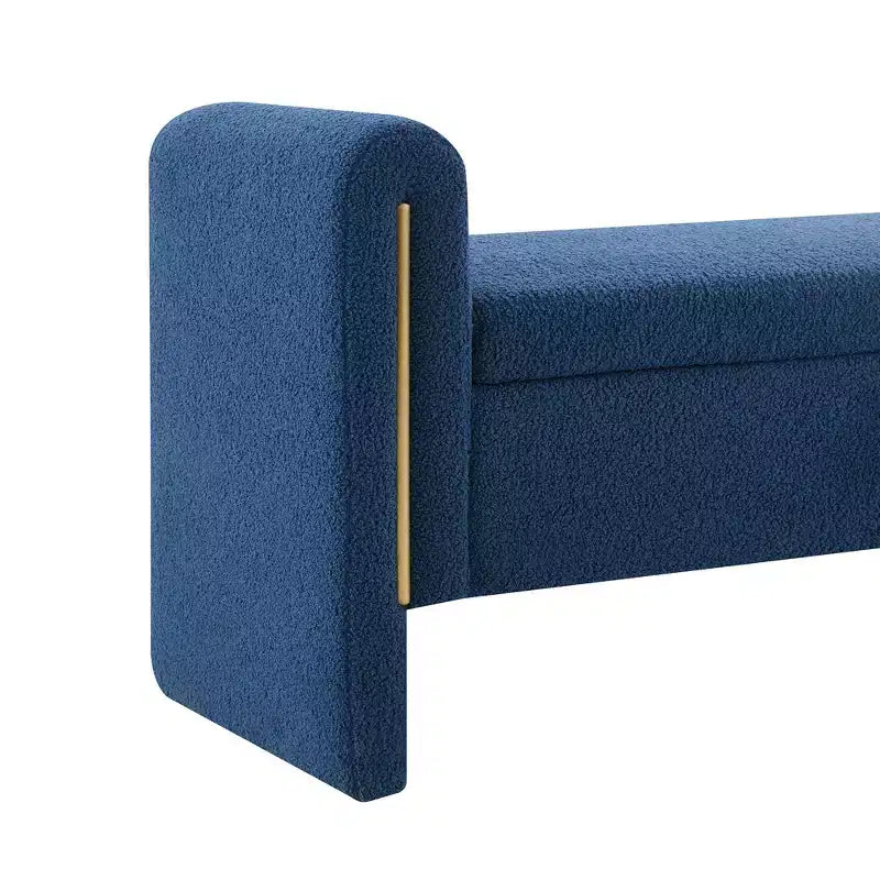 Banc de bout de lit rembourré avec accoudoirs et rangement – Bleu marine