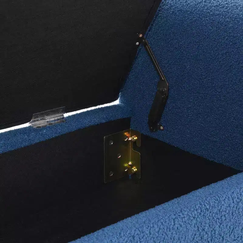 Banc de bout de lit rembourré avec accoudoirs et rangement – Bleu marine