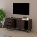 Meuble TV 60" avec portes coulissantes et 3 tiroirs – Brun foncé, compatible jusqu'à 65"