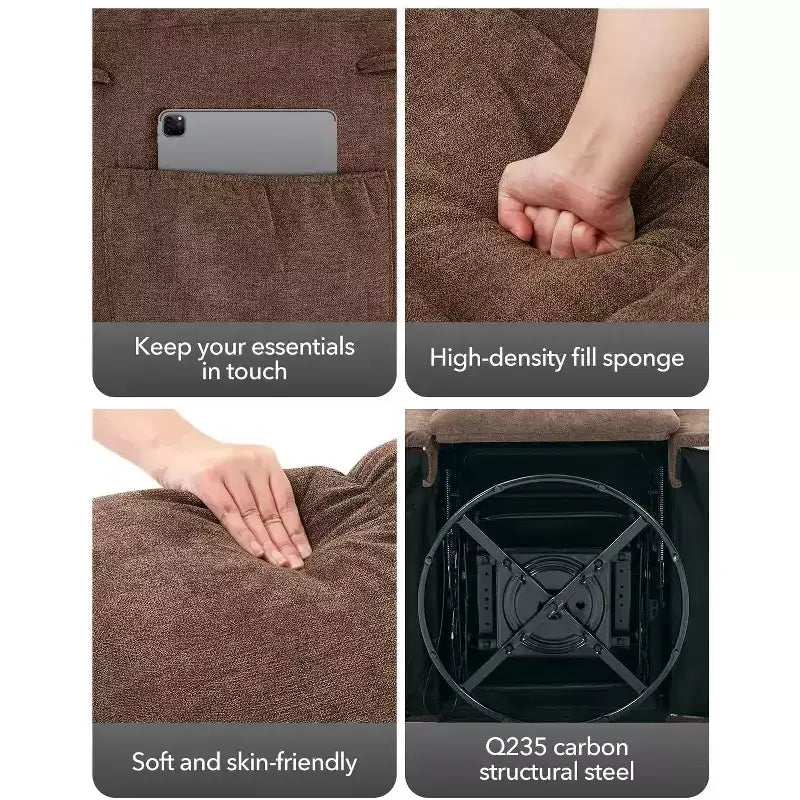 Fauteuil inclinable surdimensionné avec fonction de pivotement à 360° et support de téléphone – Tissu doux