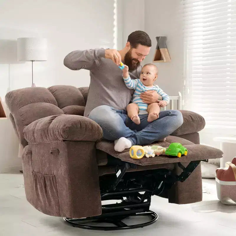 Fauteuil inclinable surdimensionné avec fonction de pivotement à 360° et support de téléphone – Tissu doux