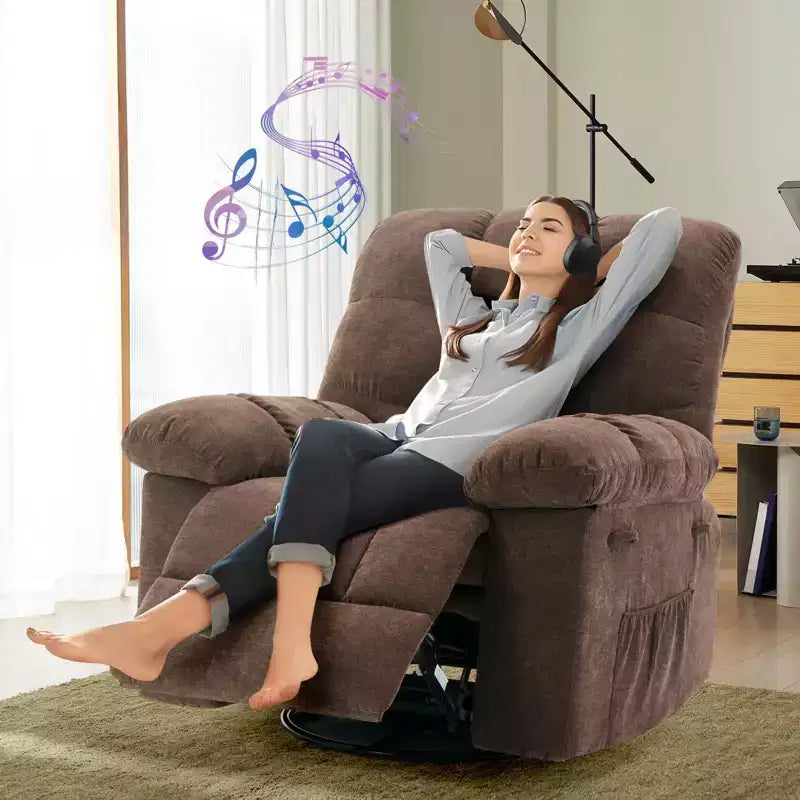 Fauteuil inclinable surdimensionné avec fonction de pivotement à 360° et support de téléphone – Tissu doux